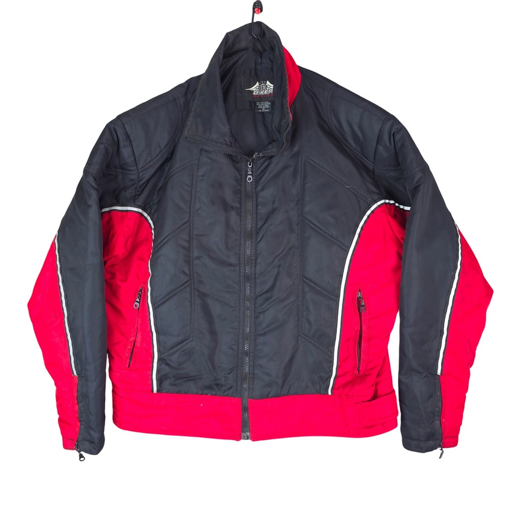 Biker Design Motorcycle Jacket Mens XL Black Red Water Resistant Reflective Moto